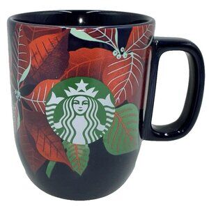 Starbucks Christmas Holiday Blue Poinsettia Mermaid Coffee Tea Mug Cup 12 oz